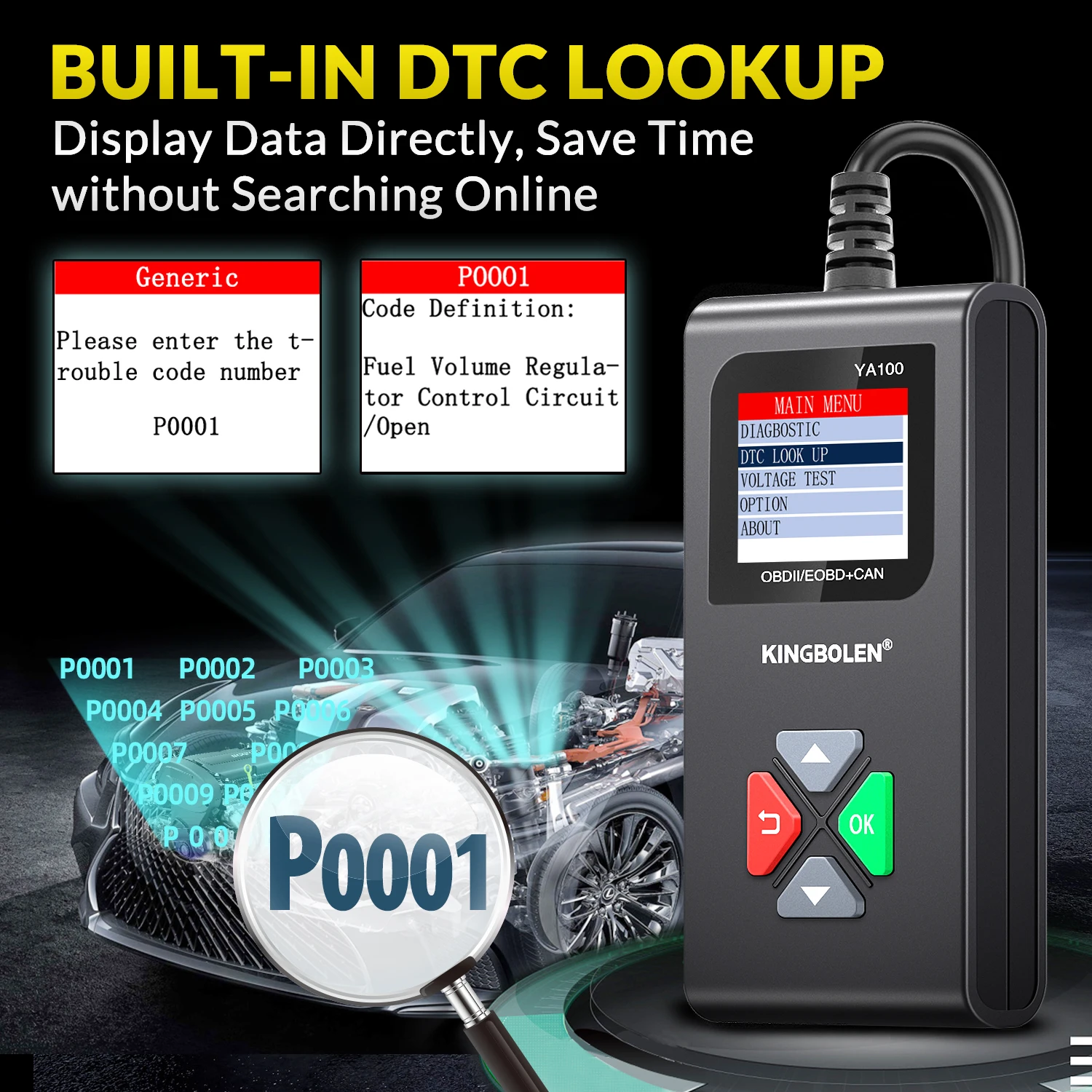 KINGBOLEN YA100 OBD2 Scanner Car Code Reader Automotive Diagnostic Tools Check Engine Lifetime Free Update