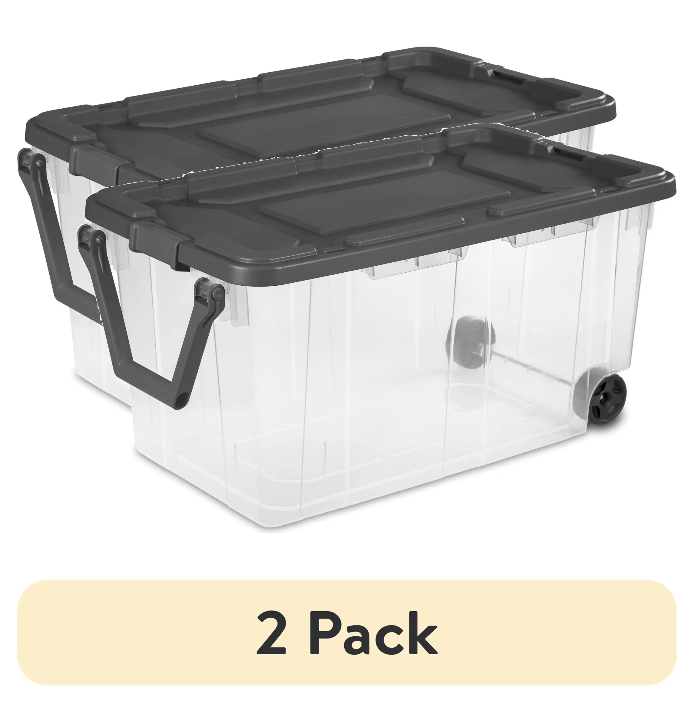 

(2 pack) 160 Quart Extra-Large Wheeled Storage Bin, Clear Storage Container with Latch Lid and Pull Handle, Durable, Dark Gray