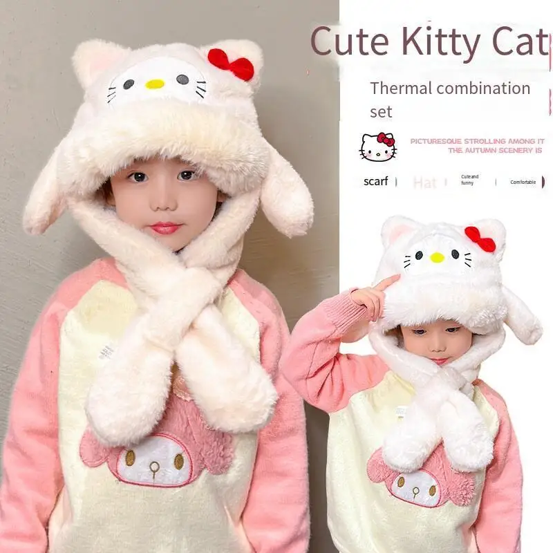 الأطفال الخريف الشتاء لطيف مرحبا كيتي أفخم قبعة وشاح سانريو Kawaii الاطفال يندبروف الدافئة سدادات حماية الأذن رشاقته لينة قبعة هدية #3