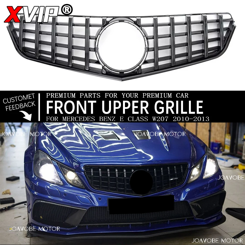 XVIP glänzend schwarzer GTR-Stil Racing-Grill für Mercedes Benz E-Klasse W207 2D 2010–13 Coupe Cabrio E250 E350 E500 E550