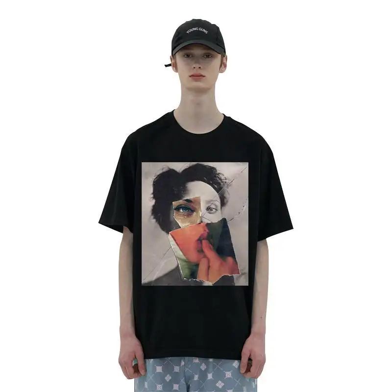 

Мужская и женская футболка большого размера с короткими рукавами и персонализированным принтом портрета, повседневный топ в американском стиле ретро High Street