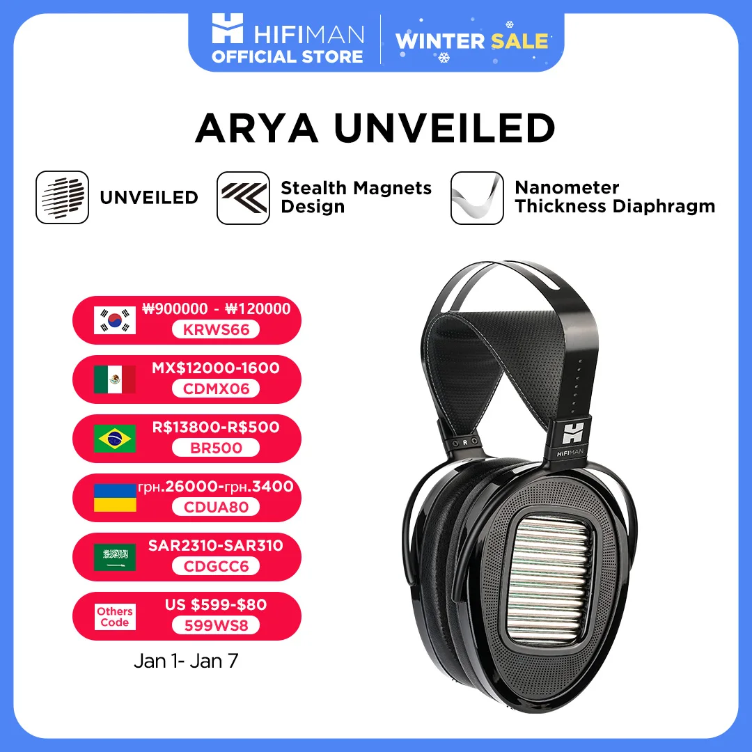 HIFIMAN Arya Unveiled Full-Size Over Ear Planar Magnetic Headphone with Stealth Magnets