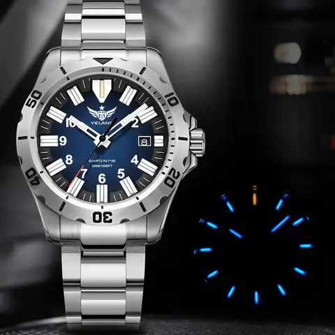 YELANG  V1036 42mm Men Quartz Watch Luminous 10 Years Lithium Movement Rotated Dial 30ATM 300m Waterproof Military Style Watches