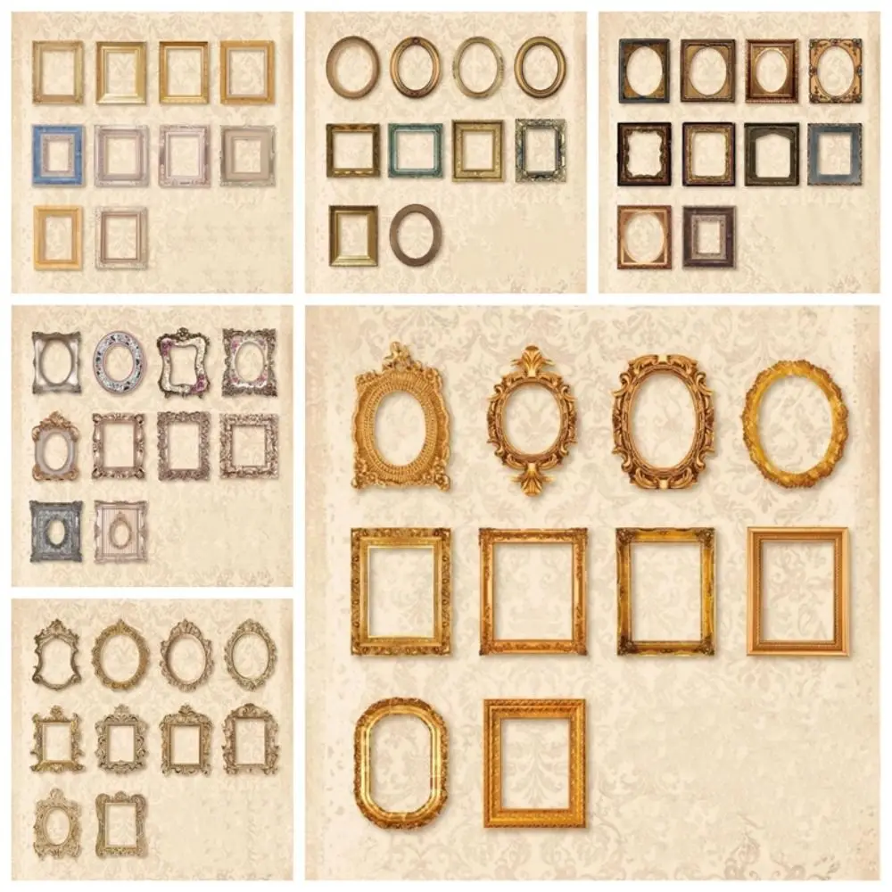 Kartu Dekoratif Bunga Dekorasi Bingkai Potongan Retro Geometris Kerajinan Tangan Alat DIY Buku Tempel Bahan Kolase Buku Foto DIY