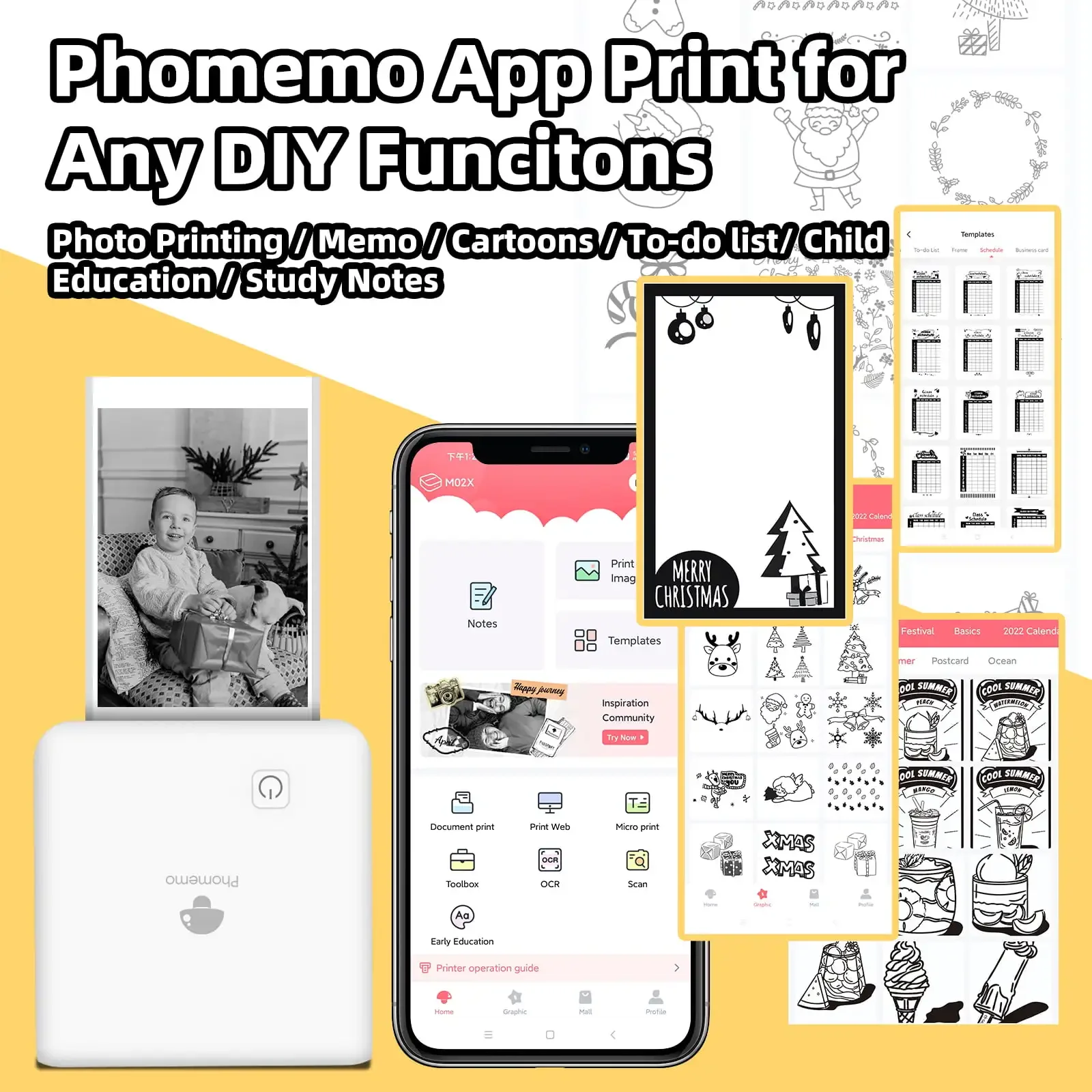 Phomemo 300dpi Pocket Printer M02 Pro Thermal Bluetooth Portabel Mini Printer with iOS and Android for Study Work Similar as T02