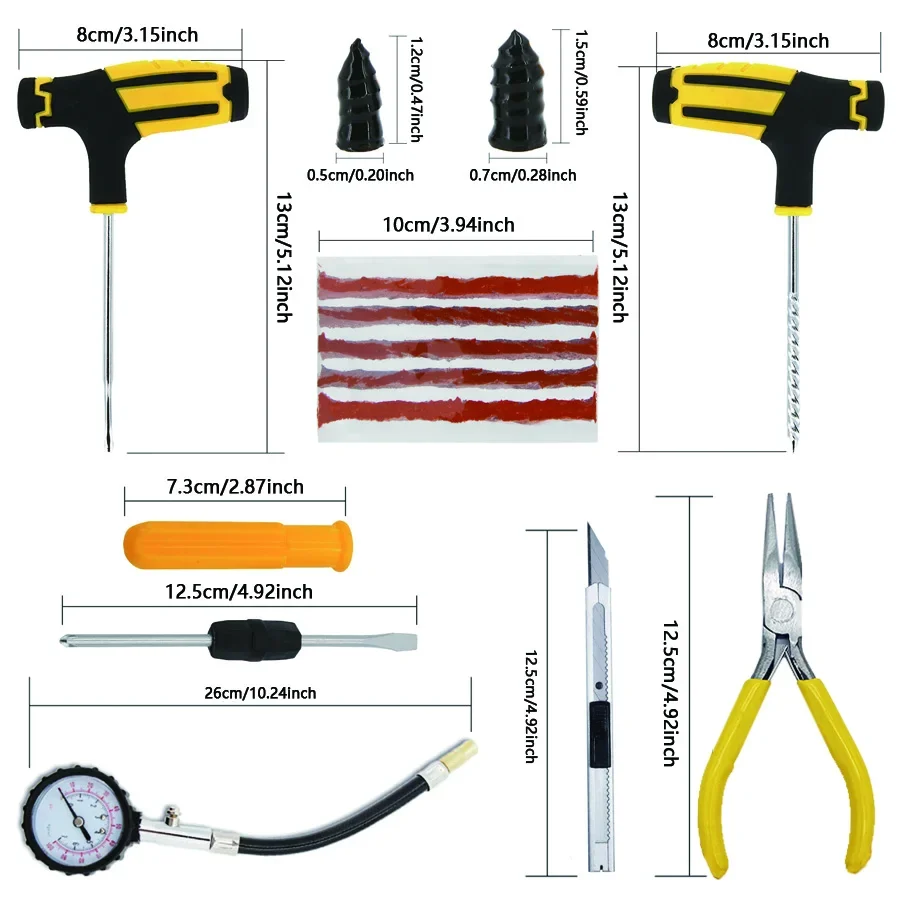 Car Tire Repair Kit Puncture Plug Tools Tyre Puncture Emergency for Tire Strips Stirring Glue Repair Tool Kit