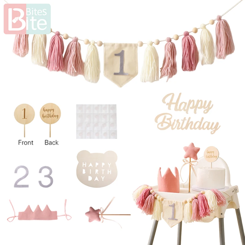 Baby Photography Props Tassel Wall Decoration Happy Birthday First Boys Girl Baby Birthday Party Pendant Photography Accessories