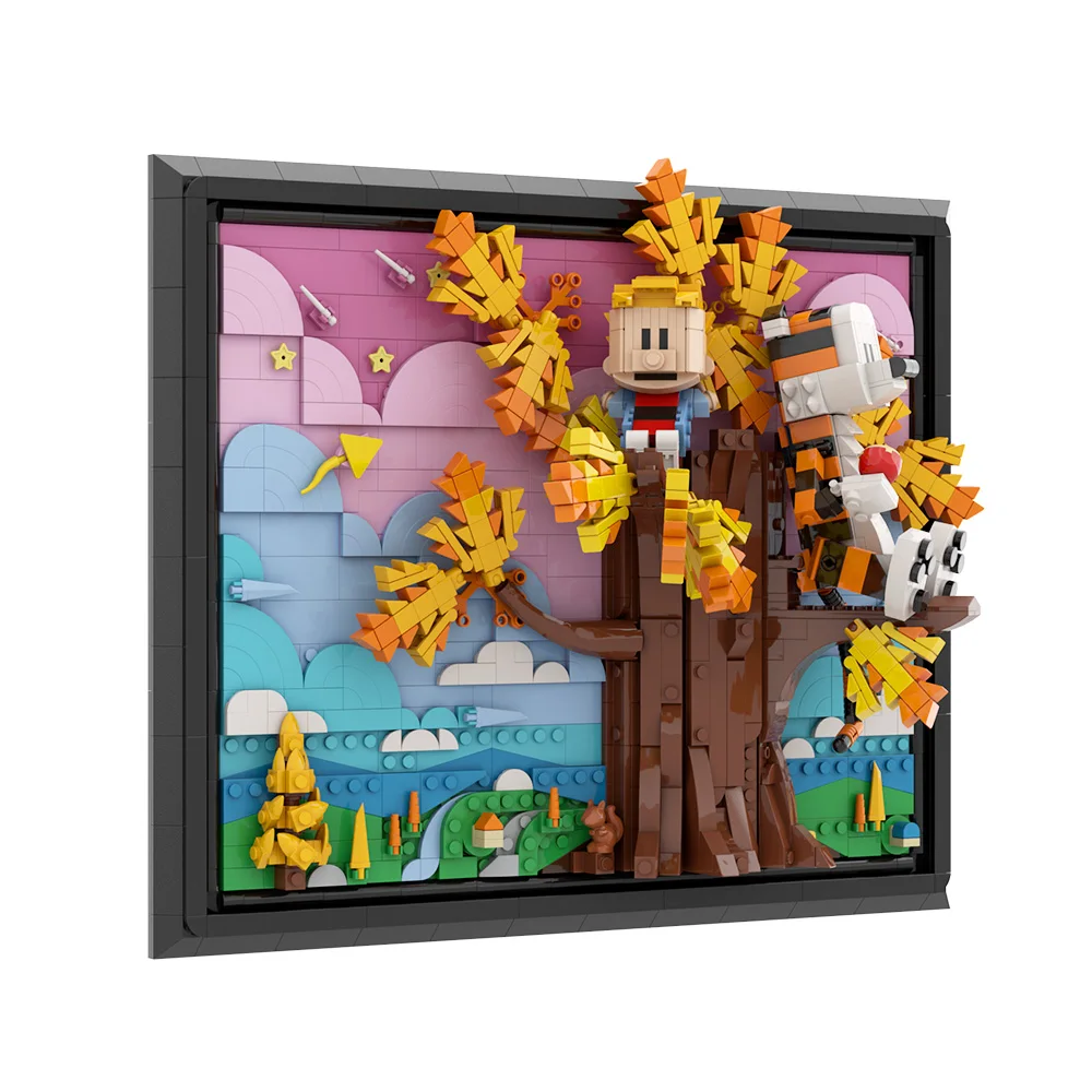 MOC Calvined และ Hobbes Building Block ตุ๊กตาอะนิเมะ 3D Art ภาพวาดการ์ตูน Tiger Action Figure อิฐของเล่นผู้ใหญ่ของขวัญเด็ก