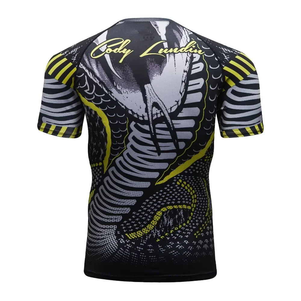 New men's short sleeved sports T-shirt, MMA quick drying T-shirt, men's compression socks, 3D printed T-shirt Rashgard