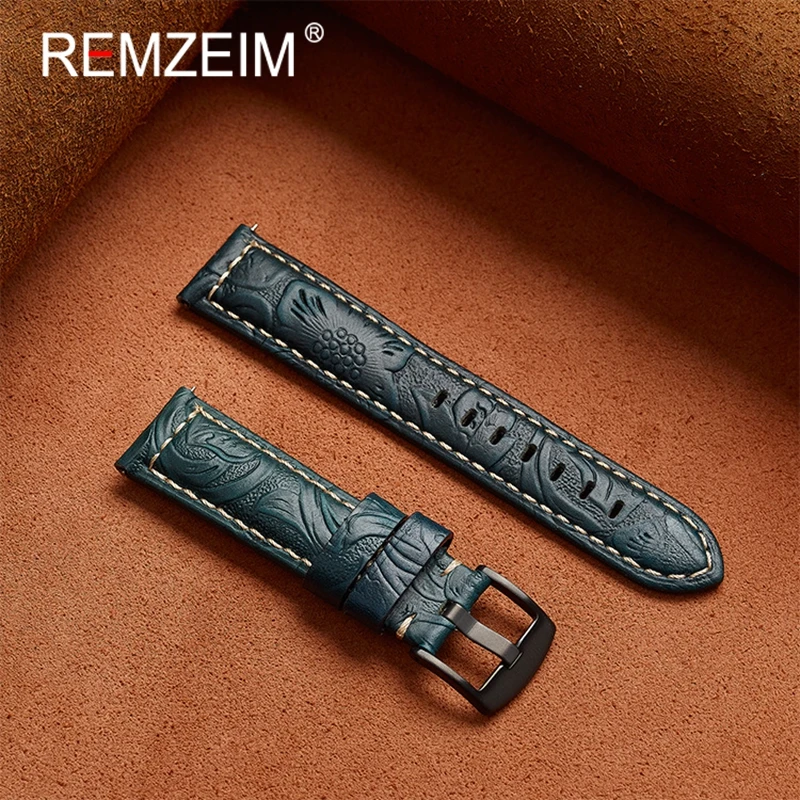 

Women Men Retro Carved Flower Leather Watch Strap 20mm 22mm 24mm 26mm Wrist Bracelets Quick Release Wristwatch Band