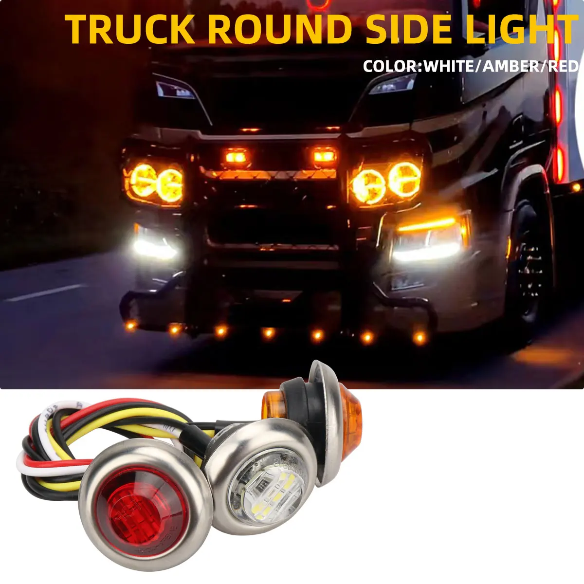10pcs 12V 24V Mini Round LED Side Marker Light Truck Trailer Side Marker Indicators Rear Clearance Light Parking Light Universal