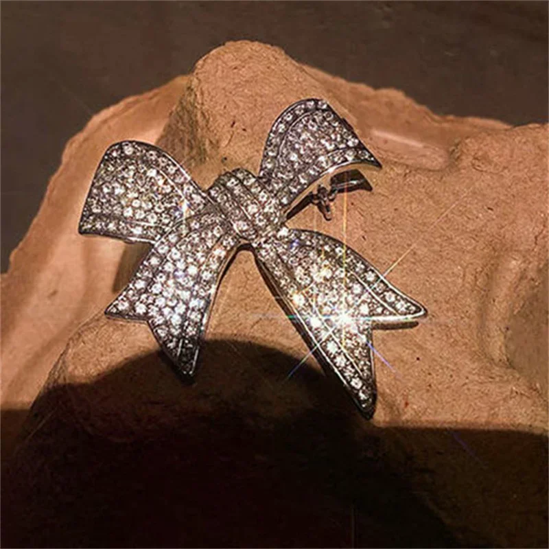 حجر الراين القوس دبابيس للنساء Bowknot بروش دبوس خمر مجوهرات الأزياء والاكسسوارات دعوى مكافحة الضوء الصدار #4