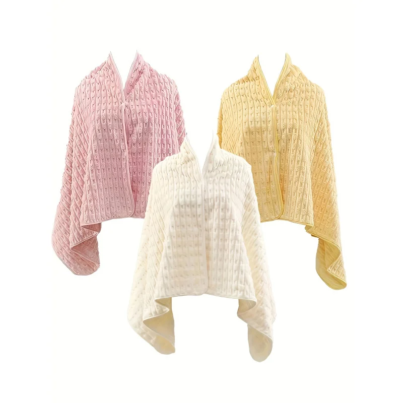 

3-Piece Coral Fleece Robes - V-Neck Button Down Spa Robes with Polyester Lining, All-Season Relaxation Wear 140*70cm