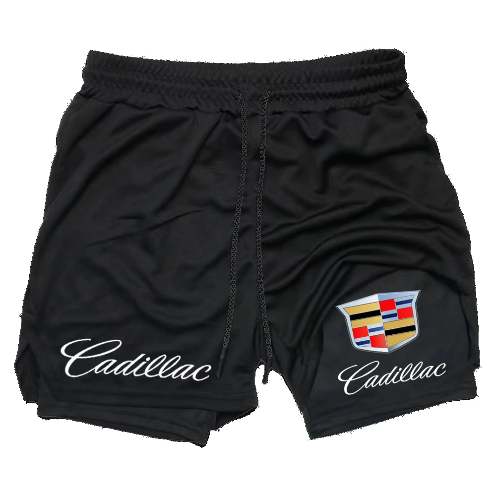 

2026 Spring/Summer Men's Cadillac Embroidered Quick-Dry Outdoor Running Double-Layer Shorts for Fitness, Breathable Tennis Train