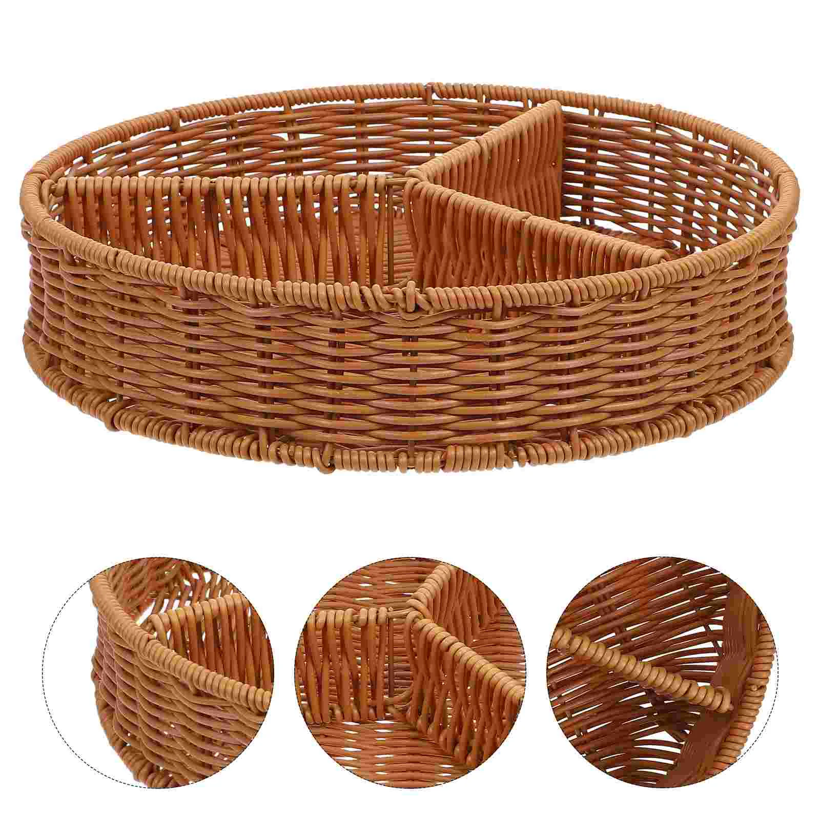 

Rattan Storage Basket Desktop Organizer Woven Baskets Exquisite Tray Decorative Pastoral Style