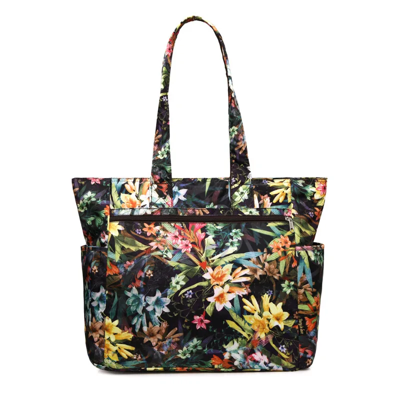 Women Nylon Floral Prints Shoulder Bag Waterproof Female Handbag Shopping Package Travel Beach Bags Ladies Book Pouch for Girls