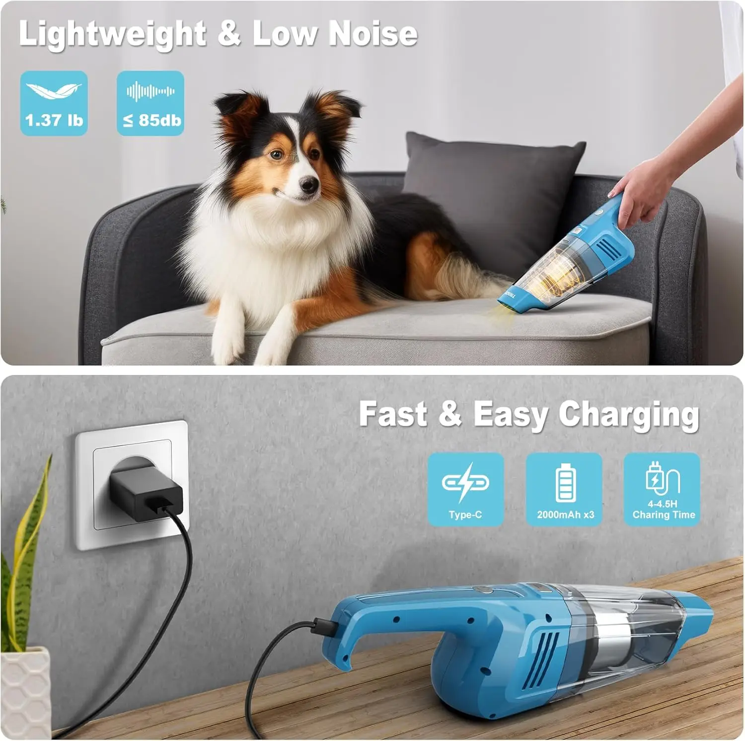 Handheld Vacuum Cordless, 14500PA Powerful Suction Hand Held Vacuum Cleaner With Brushless Motor, Rechargeable And Portable Car