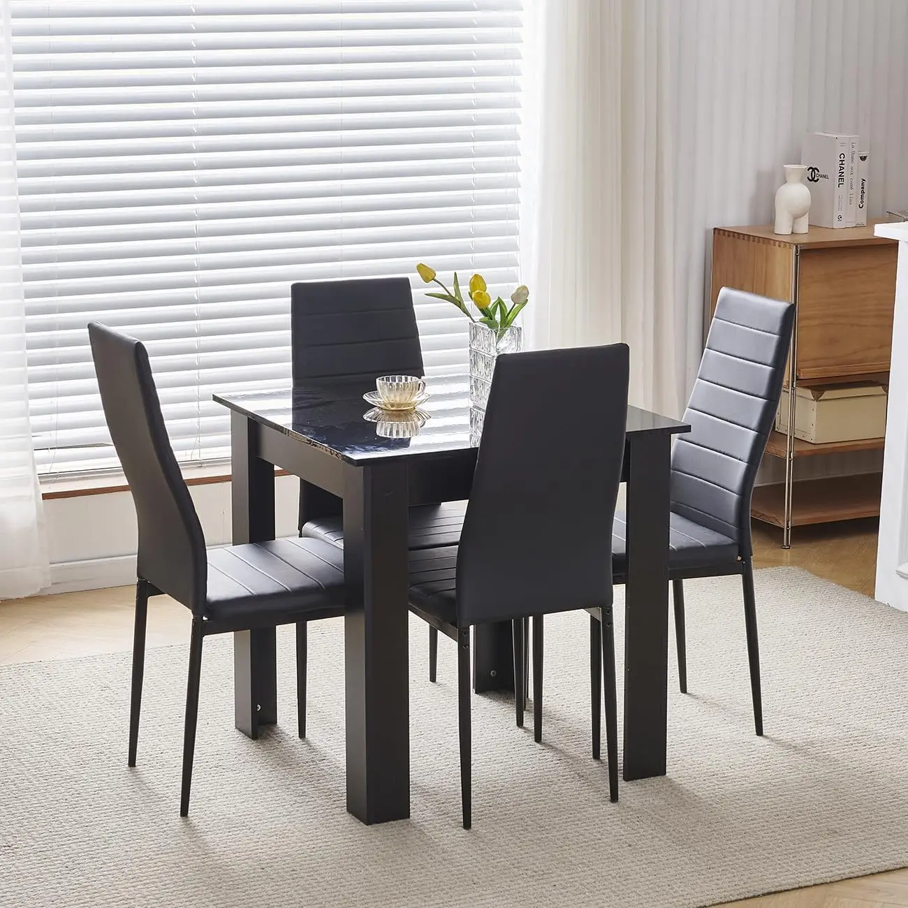 Square Dining Tables For 2-4 Small Space, High Gloss Wooden Kitchen Table For Dining Room, Kitchen, Modern Writing Table For