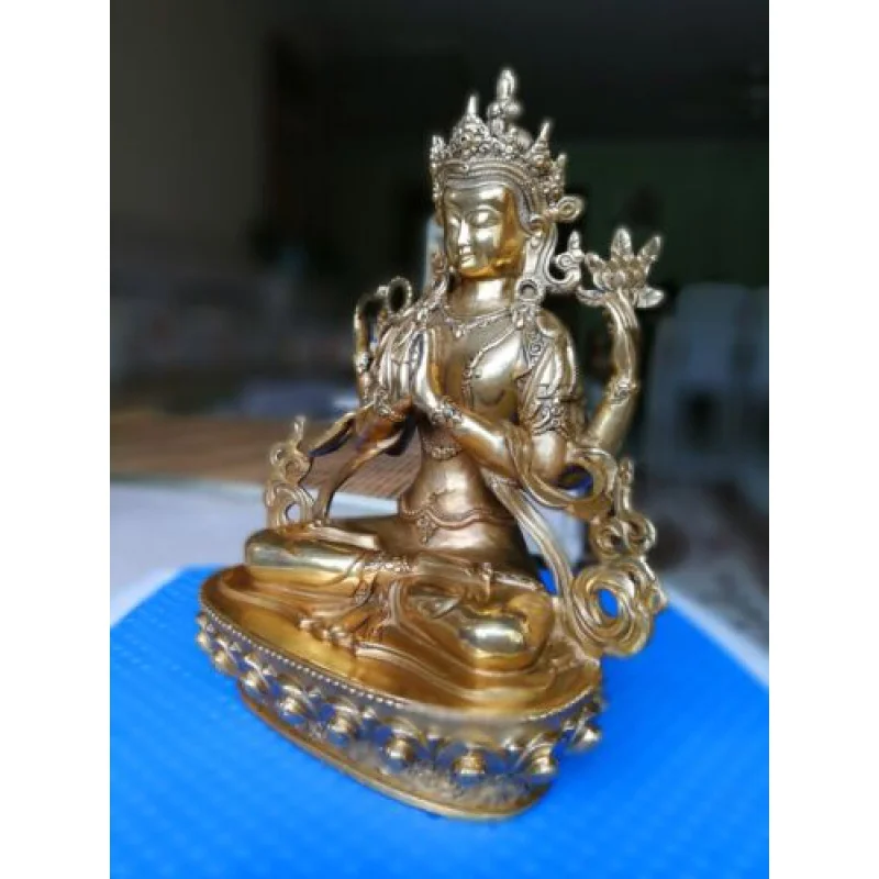 Bronze Buddha Chenrezig Four-armed 4 arms Kwan-yin statue avalokiteshvara