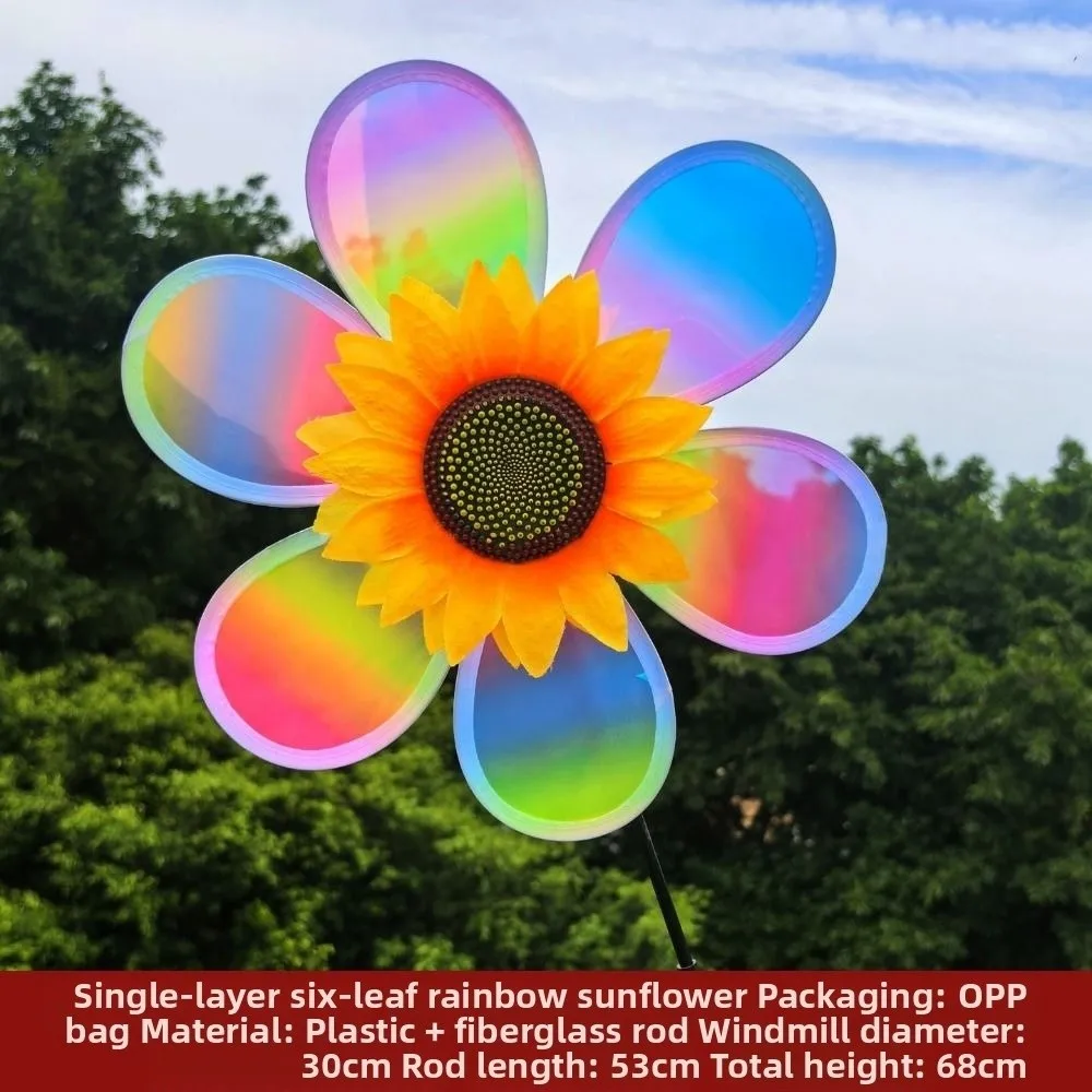 Multistyles Sonnenblumen-Windmühle, PVC, Durchmesser 28/30 cm, Pfahl, stehend, Rasen, Blume, Windrad, Garten, Hof, Windspinner