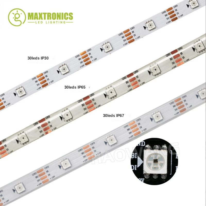 Tira de luces LED direccionables individualmente, 12V, WS2815, WS2812B, WS2813, doble señal, 30/60/144 LED/m