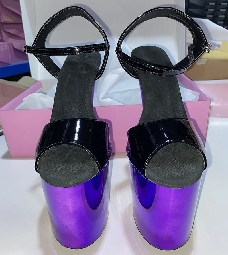 Laijijinxia baru 20CM/8 inci PU atas seksi eksotis hak tinggi Platform pesta sandal wanita tiang sepatu dansa E288