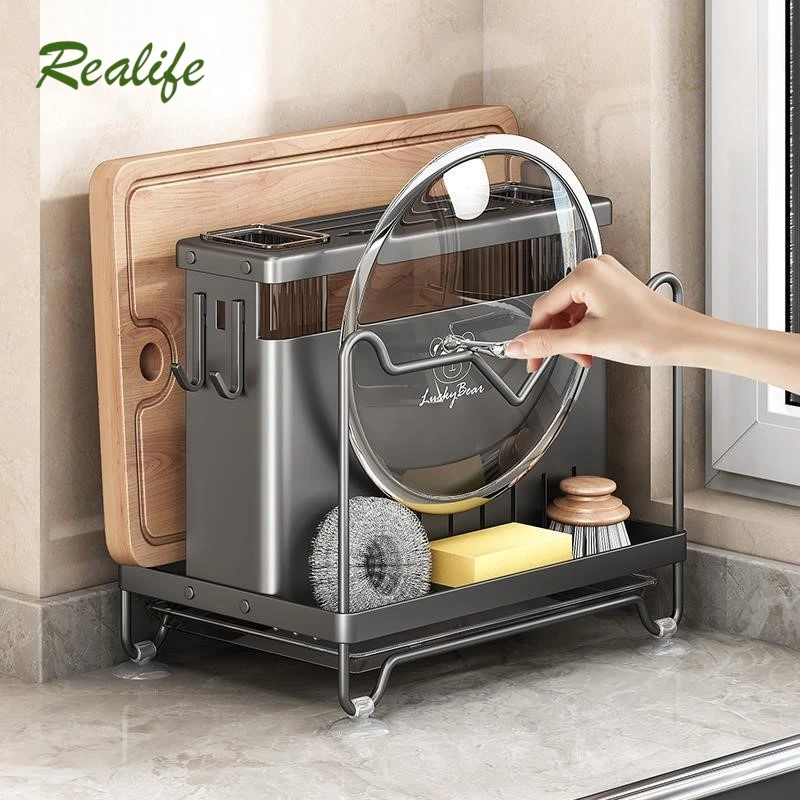 

Realife Kitchen Knife Holder Storage Rack Countertop Multifunctional Storage Cutting Board Knife Chopsticks Integrated Rack 2024