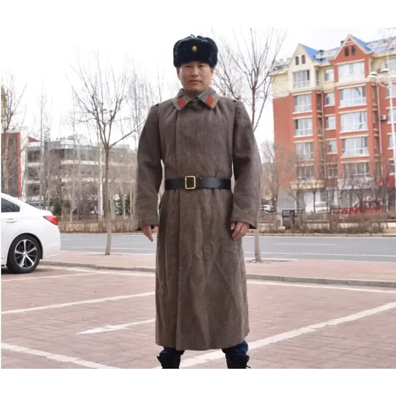 Soviet Union Woollen Overcoat Vintage Military Coat Men Brown Winter Thick