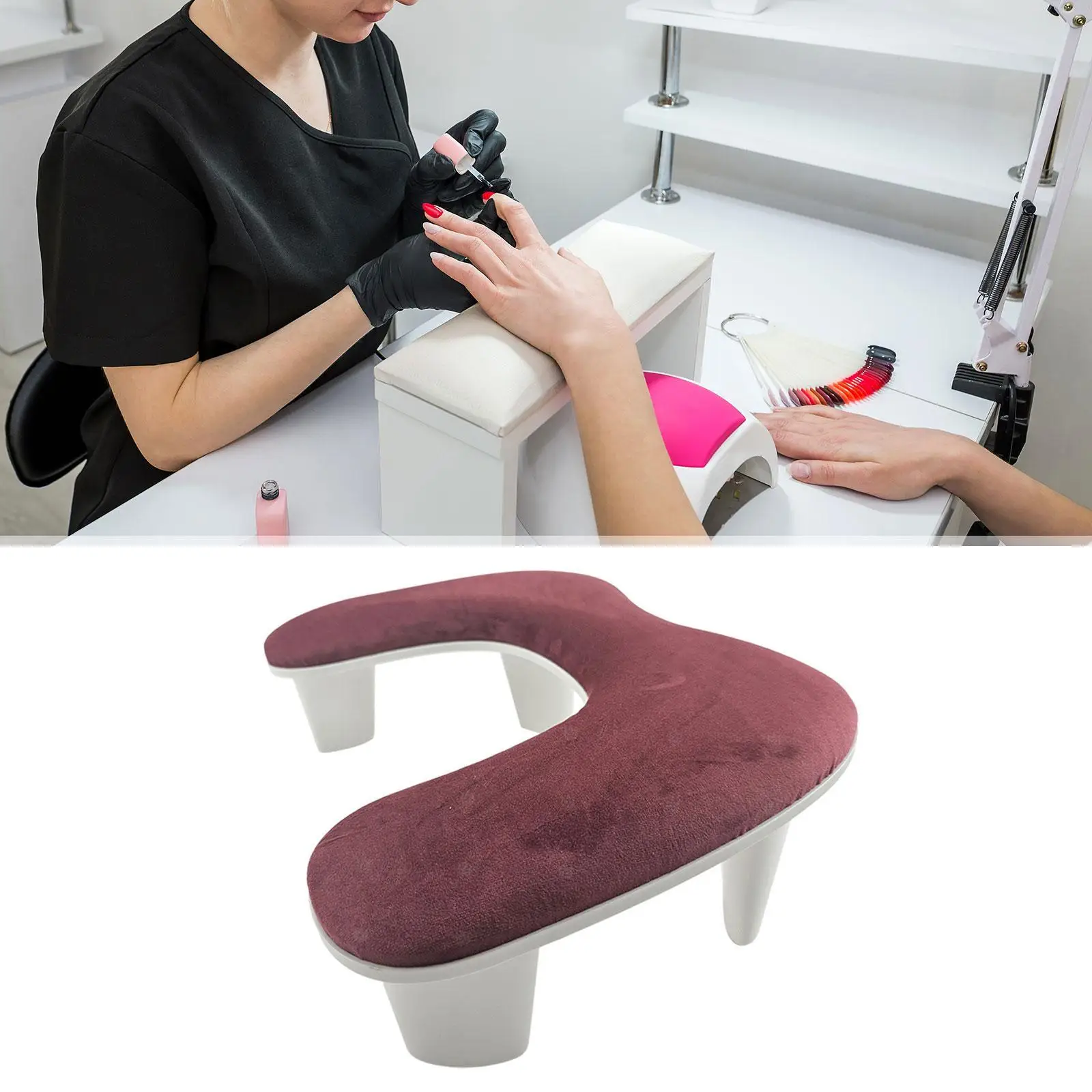 U Shape Arm Rest Velvet Surface Nail Arm Rest for Nails Tech Salons Manicure