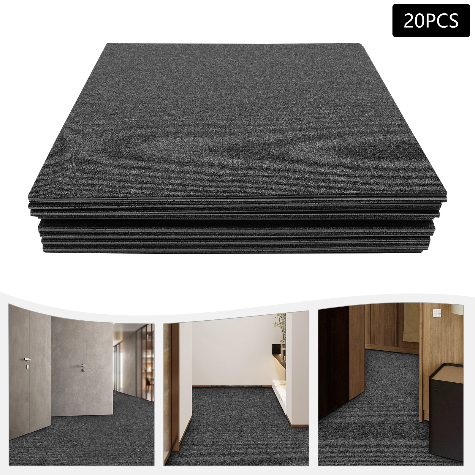 20PCS 50*50cm Black Grey Self-Adhesive Anti Slip Splicing Block Floor Rug Mat Carpet Soft Surface for Bedroom Livingroom Corrido
