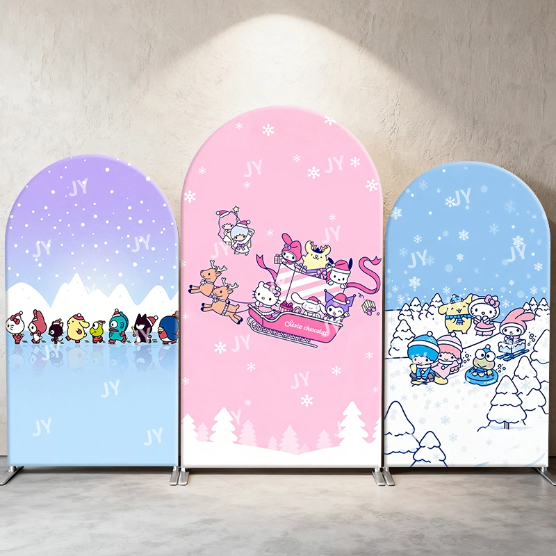 

Sanrio Characters Arch Backdrop Cover Christmas Sled Snow Activities Cute Cartoon Birthday & Baby Shower Photo Booth Decor