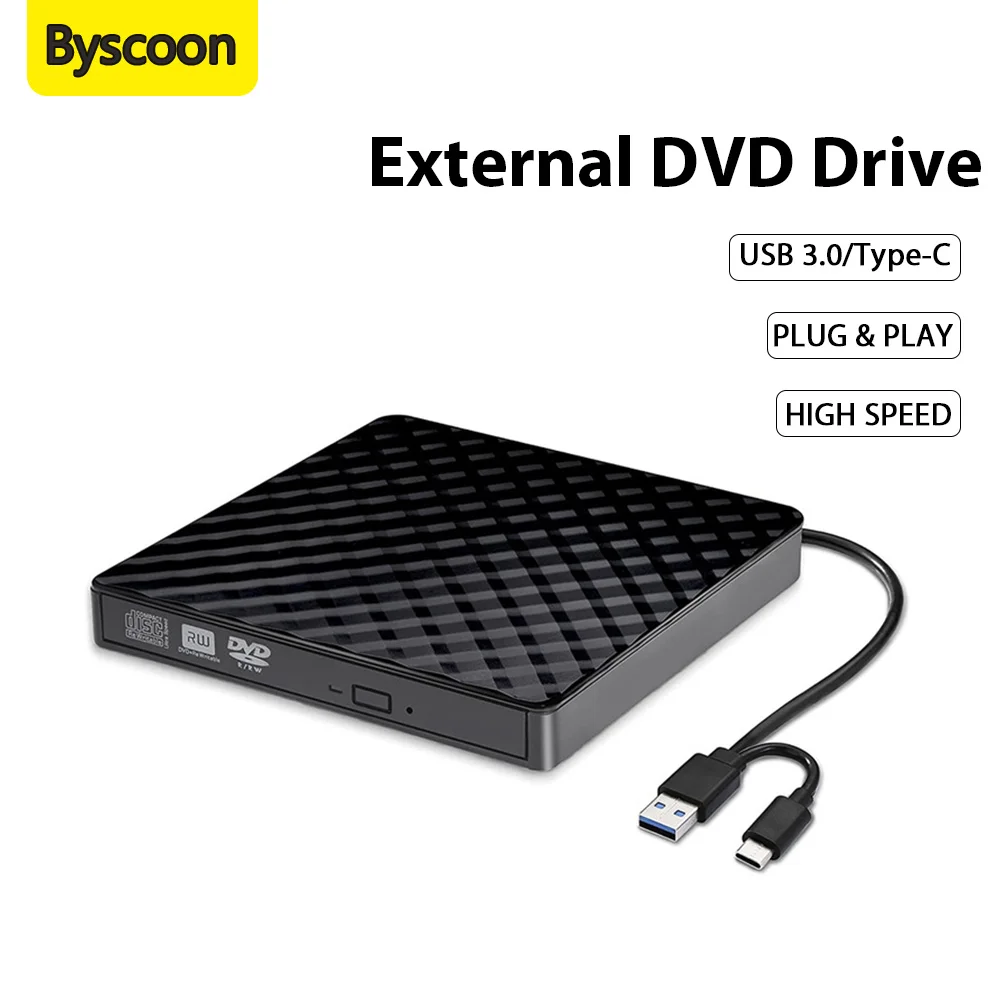 

Внешний DVD-привод для ноутбука, ПК, CD-DVD-плеер, USB 3.0/Тип C, оптический привод, записывающее устройство для компакт-дисков, совместимый с Windows 10 11 Linux Mac OS