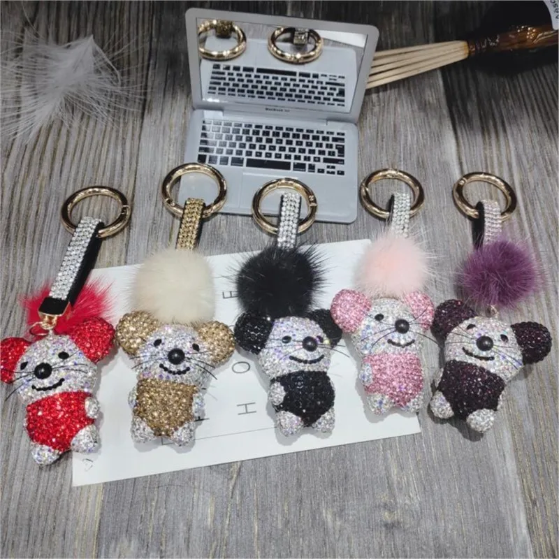 Crystal-Studded Keychain Cute Little Mouse Dazzling Crystal-studded Bag Pendant Girl Fashion Accessaries Bling-bling Mosaic Gift