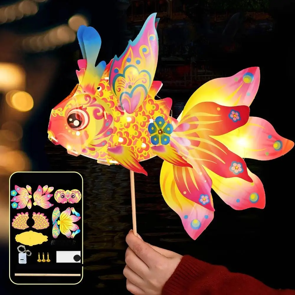 Fischförmige Mid-Autumn Festival Fischlaterne Handgefertigte Glücksbringer-Handlaterne mit LED-Licht – Detail 4
