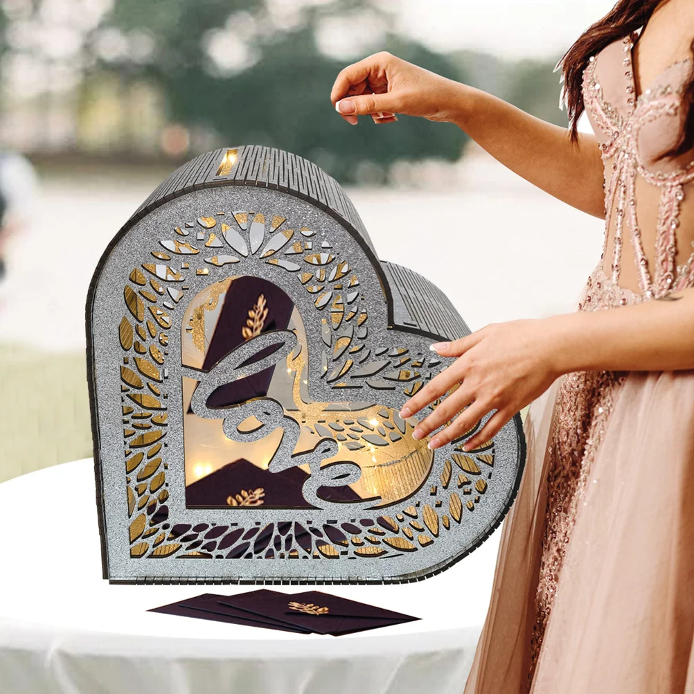 Wooden Card Box Wedding Hollow Design Large Elegant Container for Cards Envelopes Money Gifts Wedding Anniversary Decor
