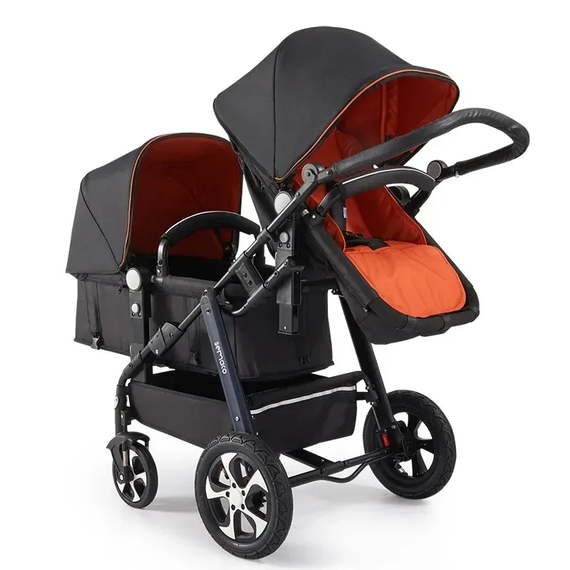 

Foldable Twin Baby Stroller Double Pushchair for Two Children Shock Absorbing Four Wheel Travel Pram Lightweight Infant Buggy