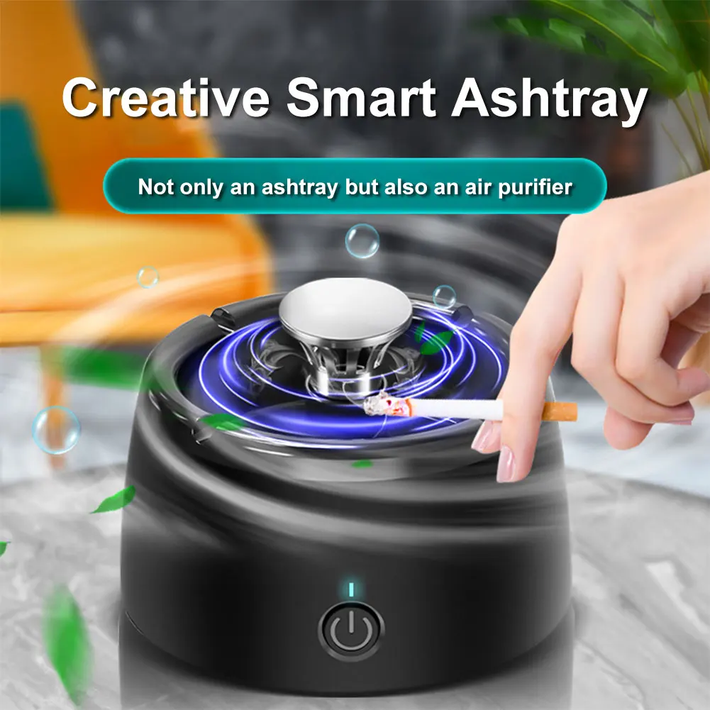 Smart Negative Purification Ashtray Rechargeable Smoke Free Cigarette Ashtray Round Multifunctional for Car Indoor Home Office