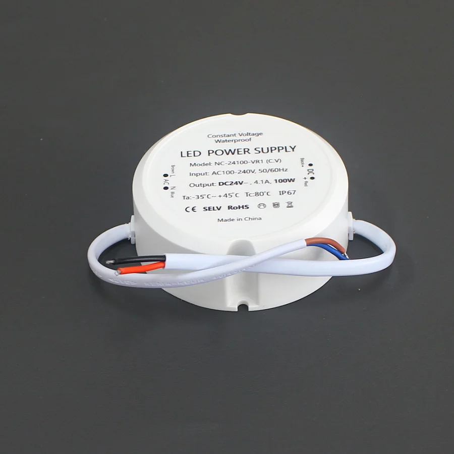 Ready to Ship C.V DC12V 24V 12W20W24W30W36W48W60W80W100W Mini Round LED Driver Power Supply Lighting Transformer Waterproof IP66