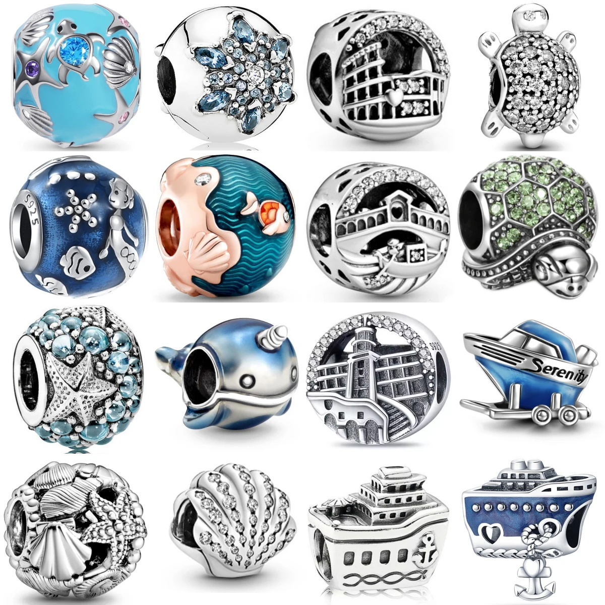 Beautiful 925 Sterling Silver Ocean Series Shell Turtle Ship Charm Fit Original Bracelet Accessories Women Jewelry