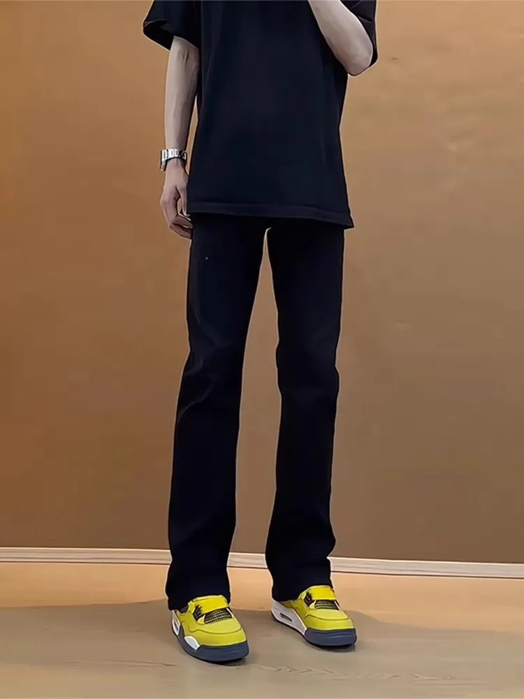 

Черные джинсы Slim Fit Knife для мужчин, прямые, в стиле High Street Vibe, со средней посадкой, с карманами, с эффектом потертости, повседневные