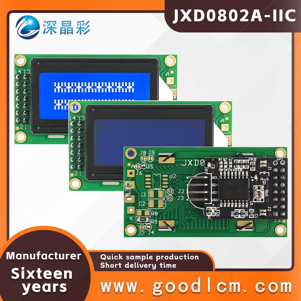 

IIC/I2C interface 0802 LCD screen JXD0802A STN Blue Negative Russian character small sized display screen Backlight module