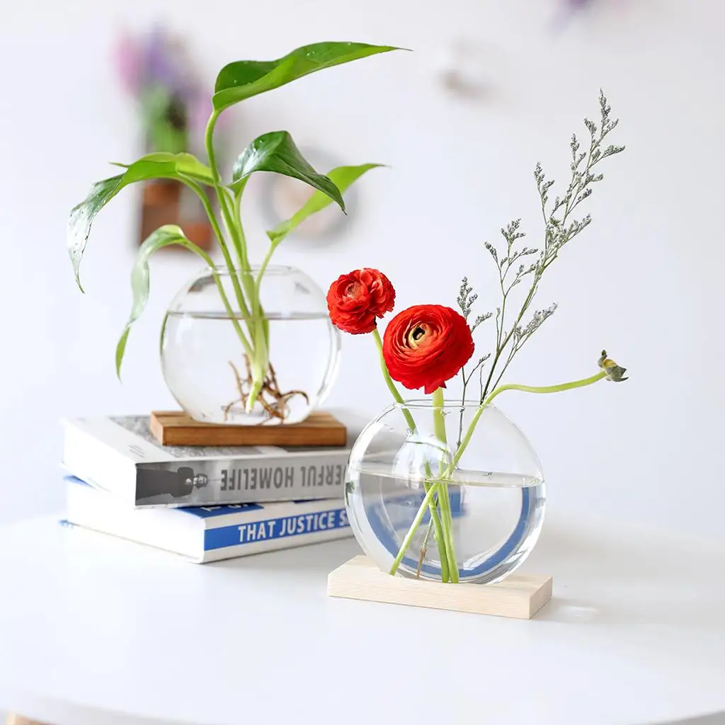 Terrarium Planter Glass Mini Hydroponic Bulb Vase with Stand for Office Desk Plant Vases Decoration