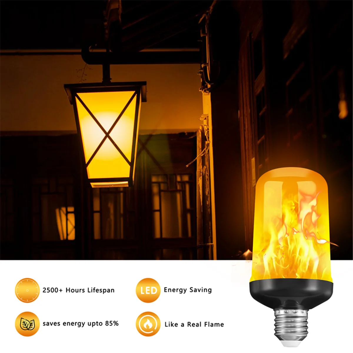

LED Flame Effect Light Bulb E27,Decorative Flickering Realistic Fire Lights Bulb,Festival Decoration Lamp,Black-BJAS