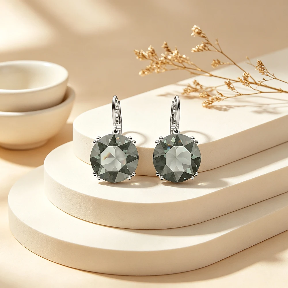 Gold Warm Yellow Large Flower Gem Earrings Retro Sunshine Petal Earrings Retro Smoked Grey Color Treasure Earrings