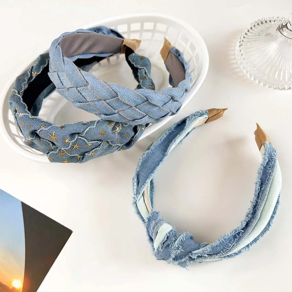 Denim Cloth Cowboy Headband Korean Style Headdress Denim Knotted Headband Hair Accessories Headwear Cowboy Hair Bands Women