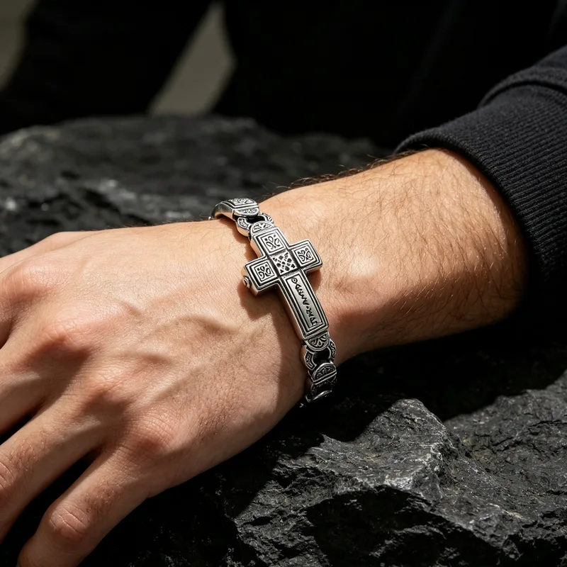 Retro Cross Men Bracelet Simple Stainless Steel Bracelet Fashion Jewelry Accessory