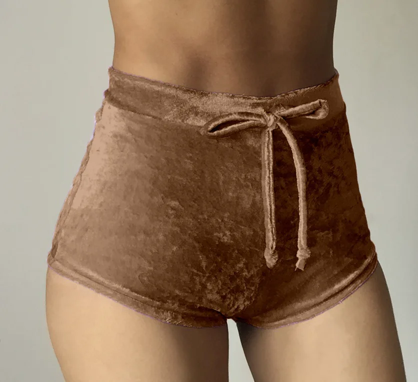 Shorts de cordão de veludo para senhoras, cintura alta, com renda, quadril, sexy, casual, inverno, novo, tamanho grande, 2022