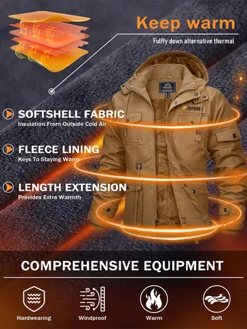 MAGCOMSEN Herr Vinterjacka Bomull Fleecefodrad Varm Jacka Avtagbar Huva Vindtät Kappa Vindjacka Parka Herr 6 Fickor 10 best sales 6-ficksjacka för män - №1