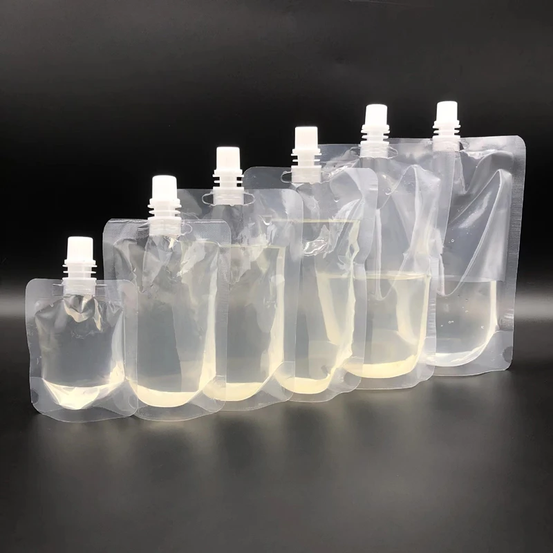 10pcs/lot 50ml 100ml 150ml 200ml Plastic Clear Drinks Beverage Juice Bag Transparent Flask Suction Fresh Liquid Packaging Pocket