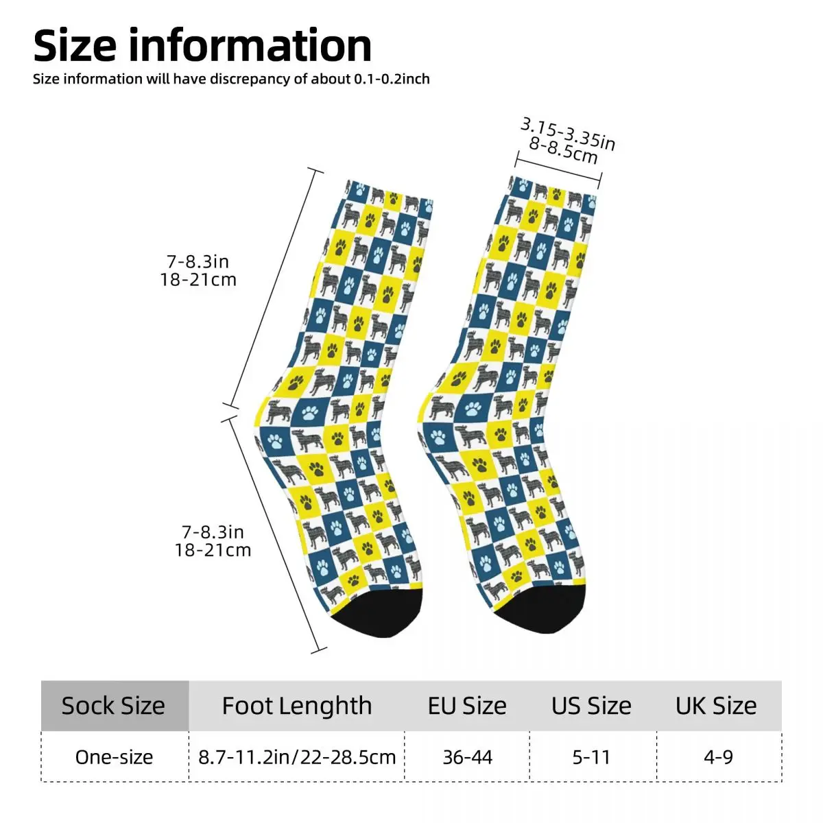 Paw Repeating Blue Yellow Grid English Bull Terrier Dog Sock Printed Man Polyester